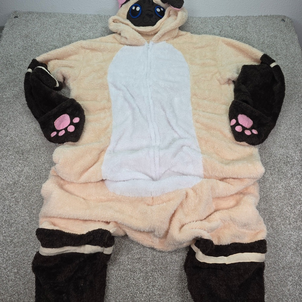 Cat Plush Fleece Union Suit Sleepwear Tan Brown Costume Pajamas Pristine Lg